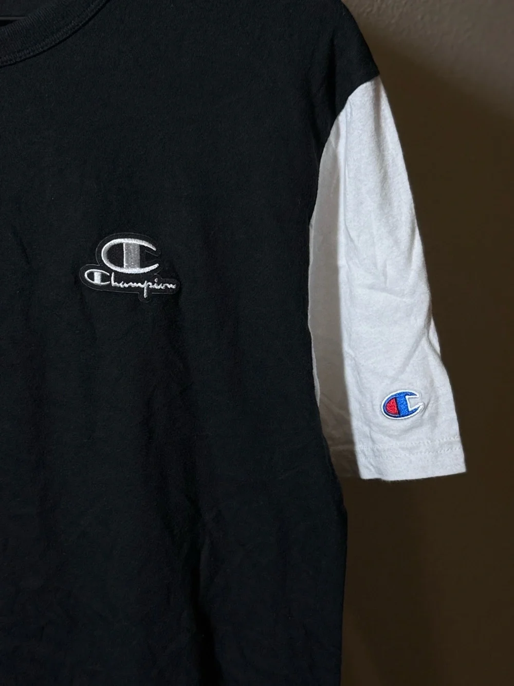 Vintage Champion Colorblock T-Shirt Black Red White Small Y2K - Picture 3 of 5